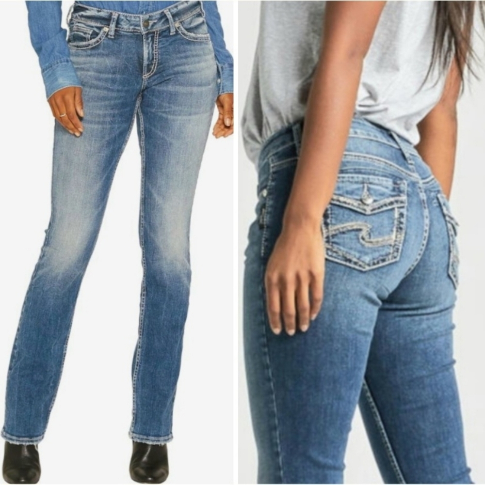 Silver Suki Slim Boot Bootcut Jeans Women's Size 30x33 Faux Back Flap